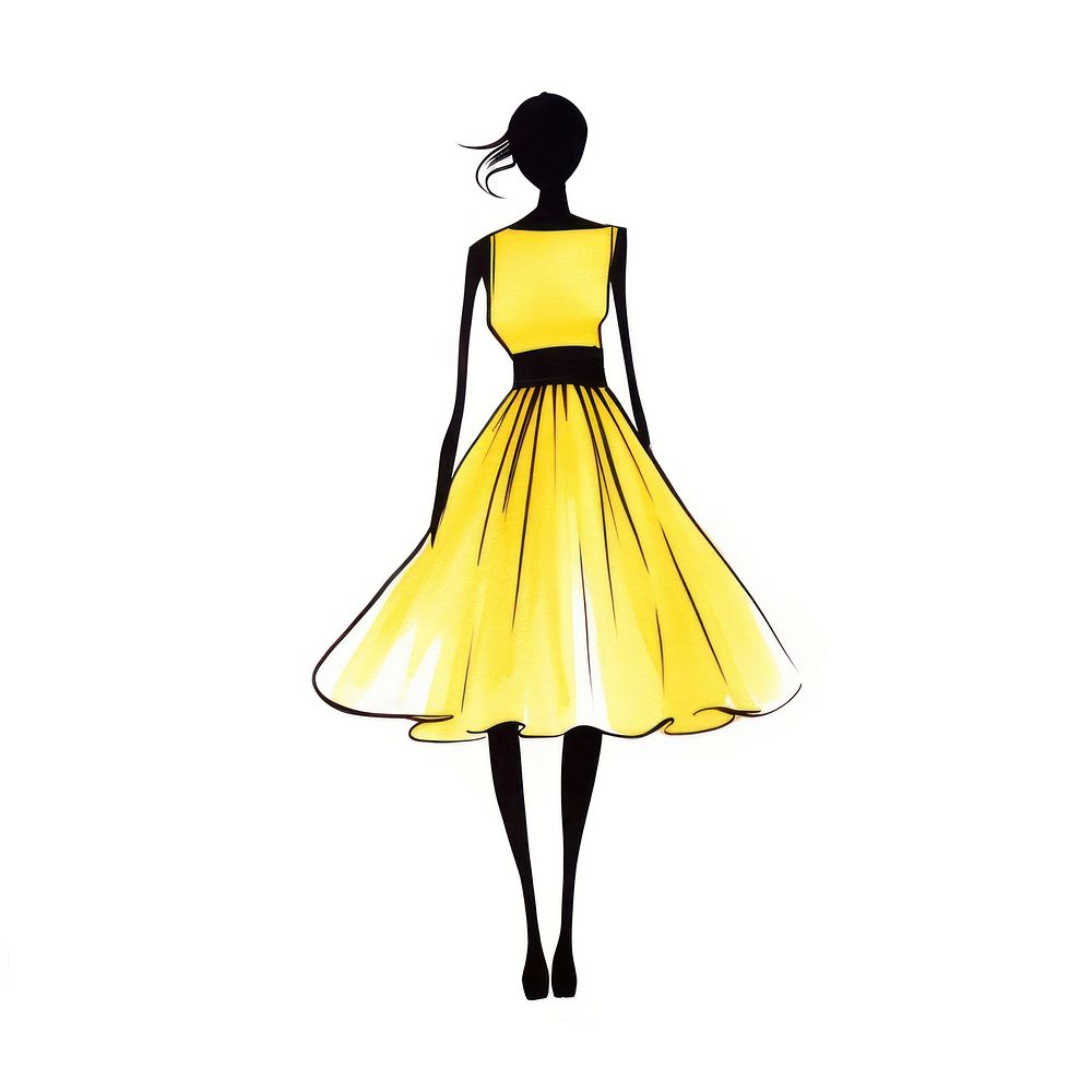 Yellow dress silhouette fashion sketch.