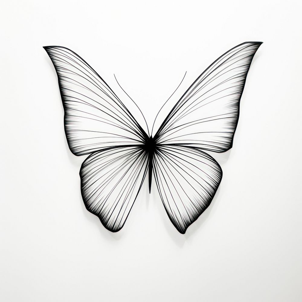 Drawing of a butterfly sketch white black.