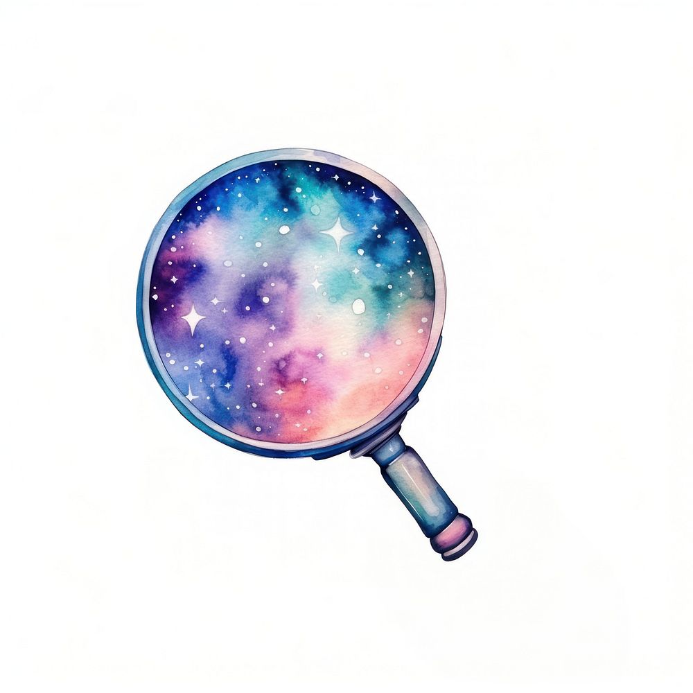 Magnifying glass in Watercolor style star white background astronomy.