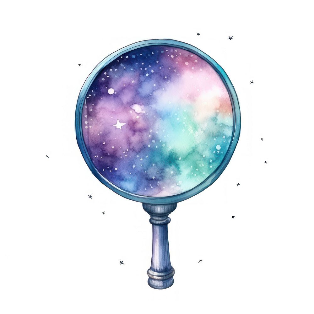 Magnifying glass in Watercolor style astronomy universe galaxy.