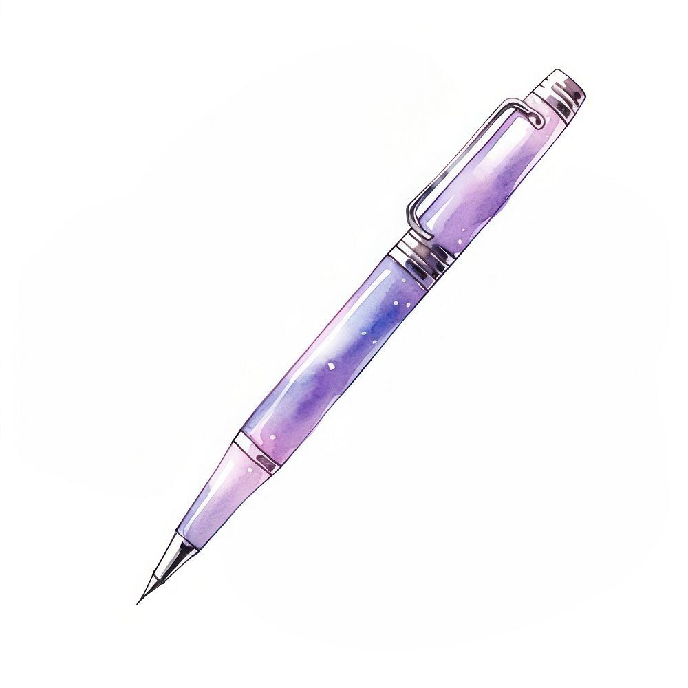 Ballpoint pen in Watercolor style white background magenta purple.
