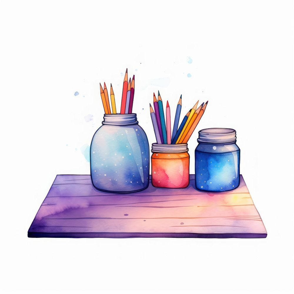 Stationery in Watercolor style jar white background creativity.