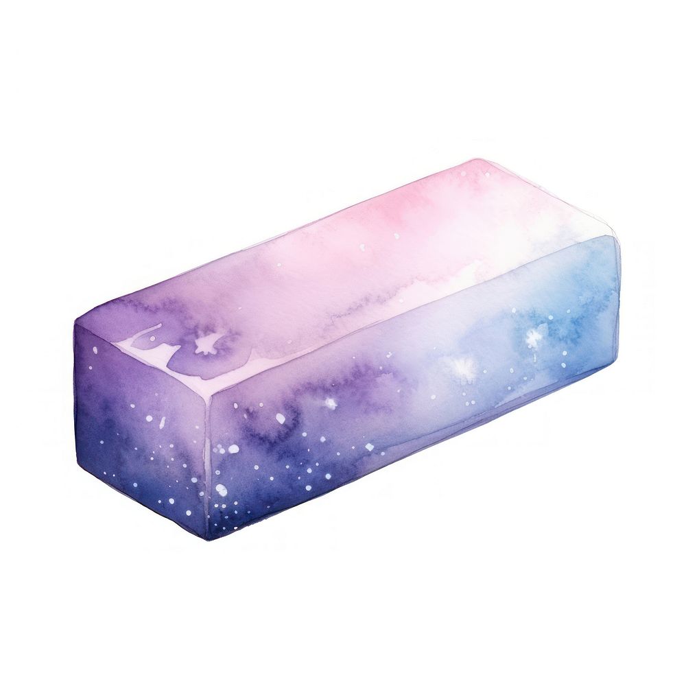 Eraser in Watercolor style white background rectangle gemstone.