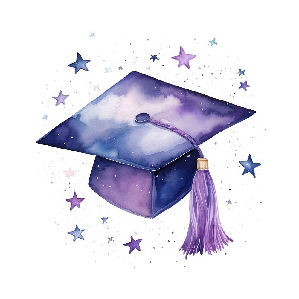 Graduation hat in Watercolor style purple white background intelligence.