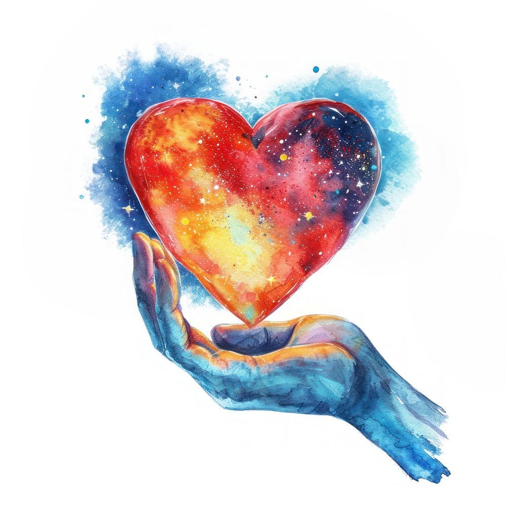 Hand holding heart in Watercolor style human white background creativity.
