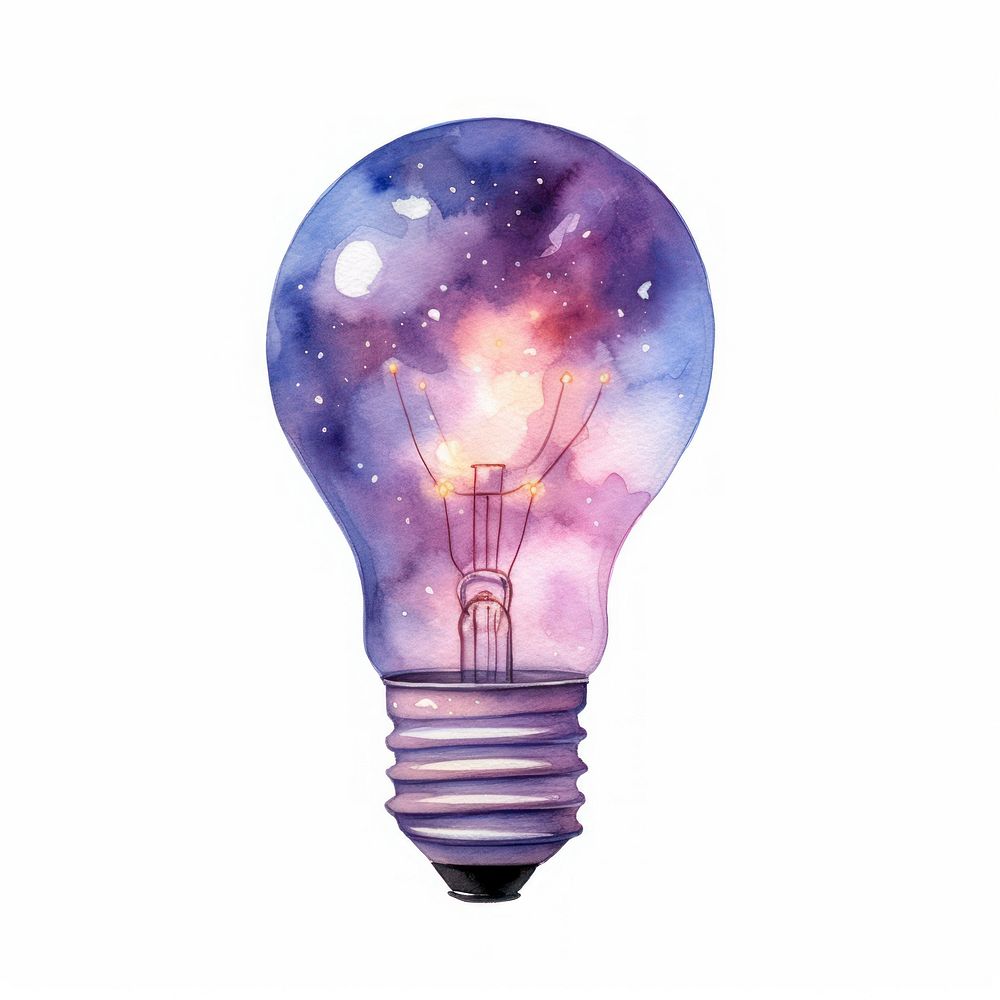 Rlight bulb in Watercolor style lightbulb star white background.