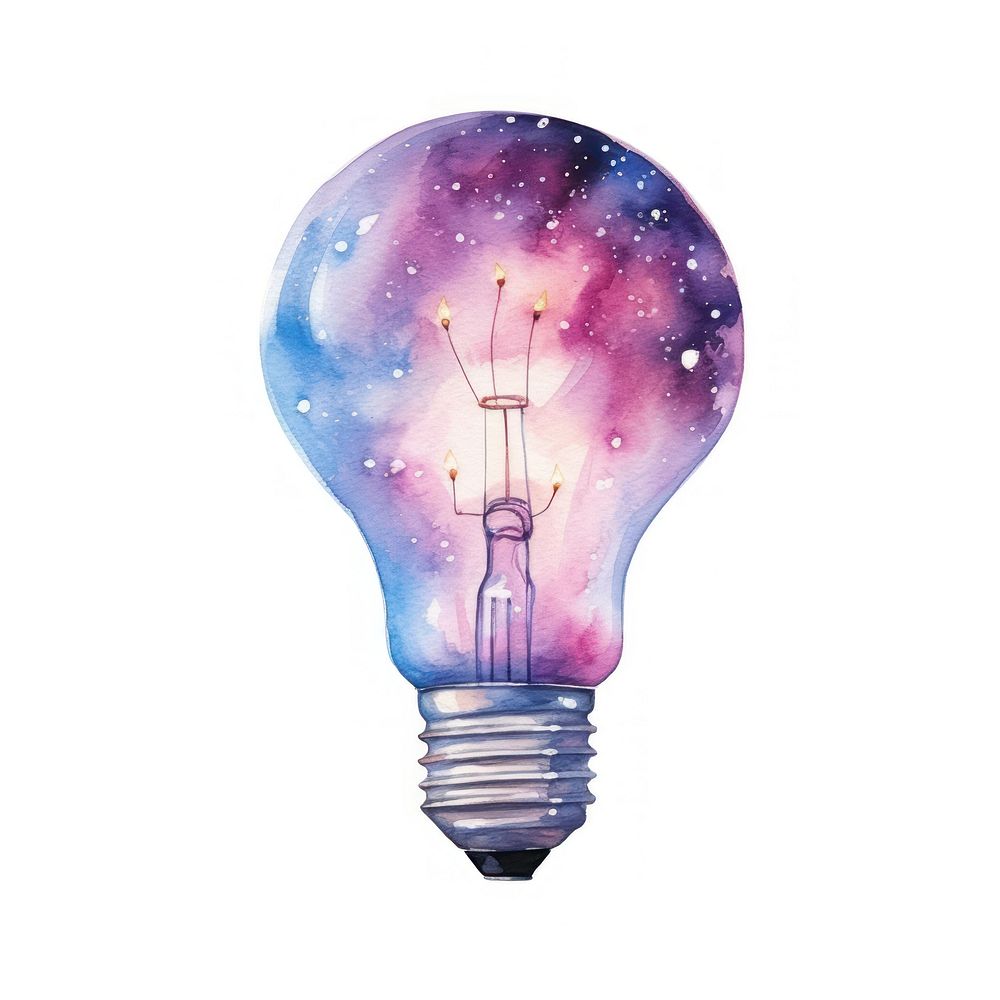 Rlight bulb in Watercolor style lightbulb galaxy star.