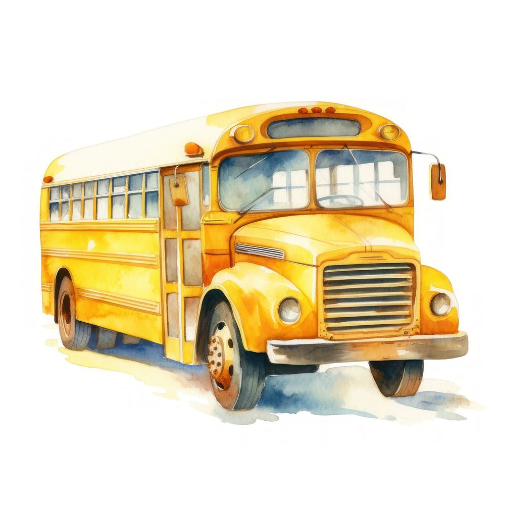 School Bus in Watercolor style bus vehicle wheel.