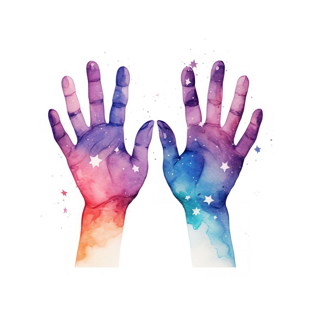 2 hands spread out in Watercolor style finger purple human.
