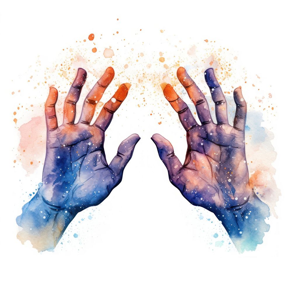 2 hands spread out in Watercolor style finger human white background.