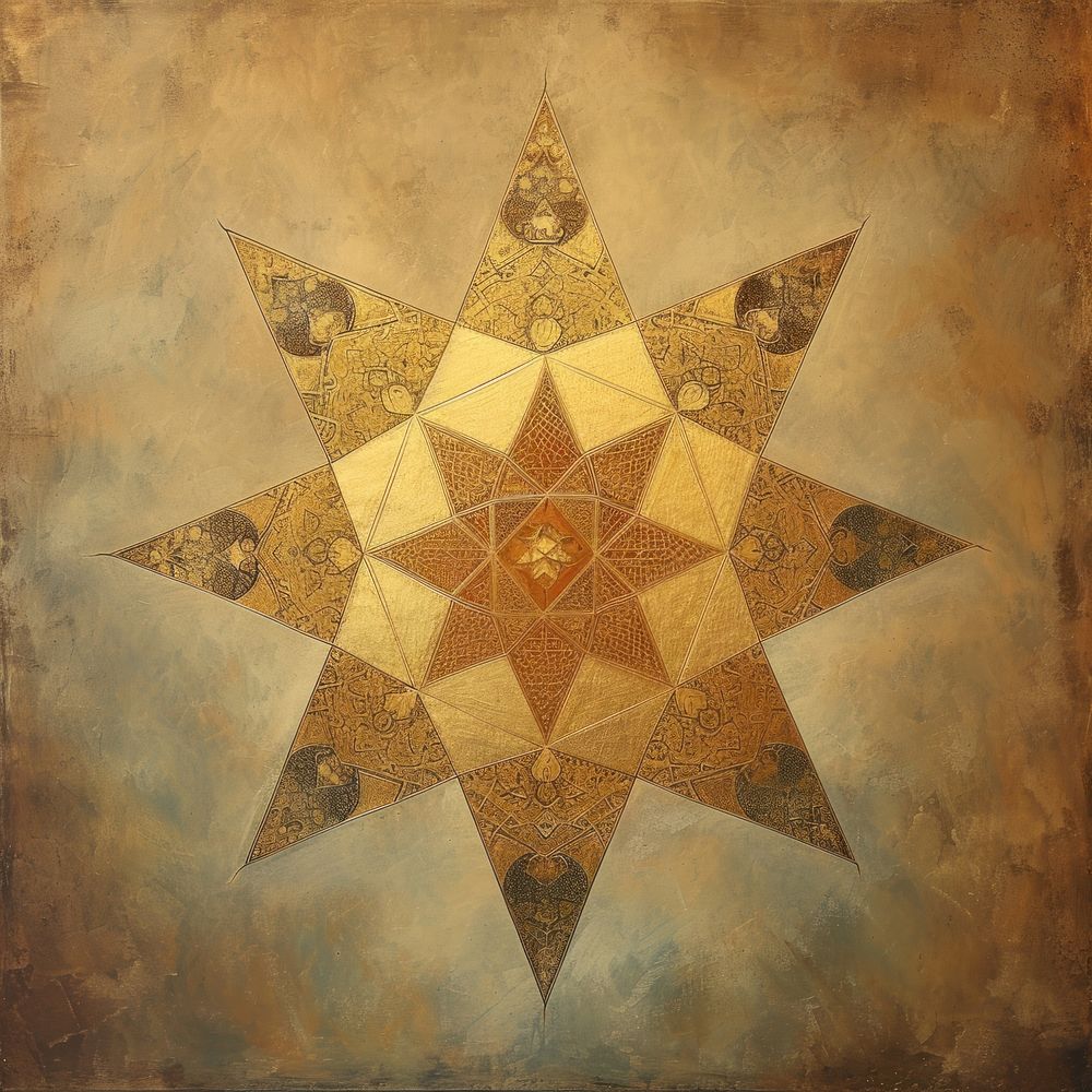 Islamic Golden Celestial Star pattern backgrounds painting.