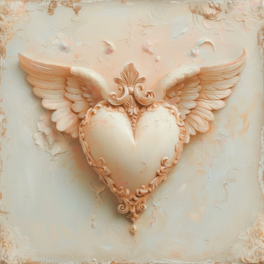 Rococo heart adorned with cupid wings angel old creativity.