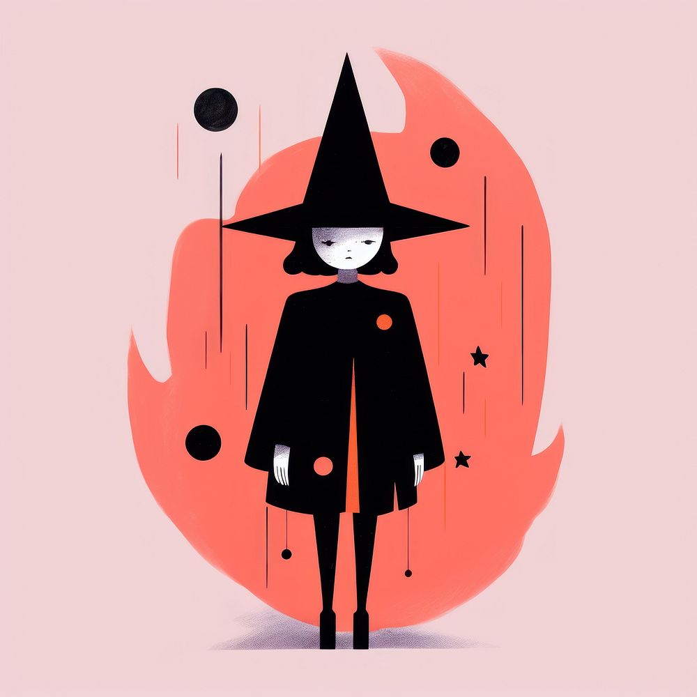 Cute witch with hundle adult art jack-o'-lantern.