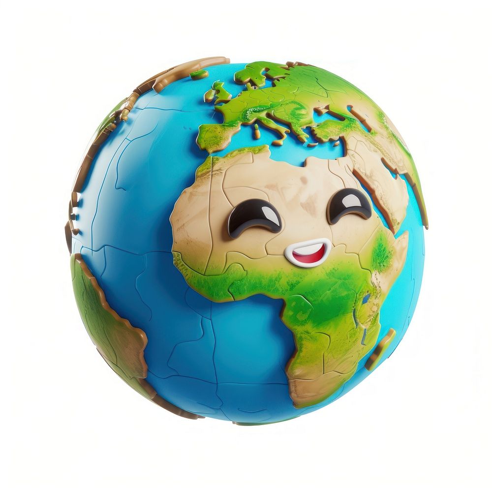 3D illustration of cute earth cartoon planet globe.