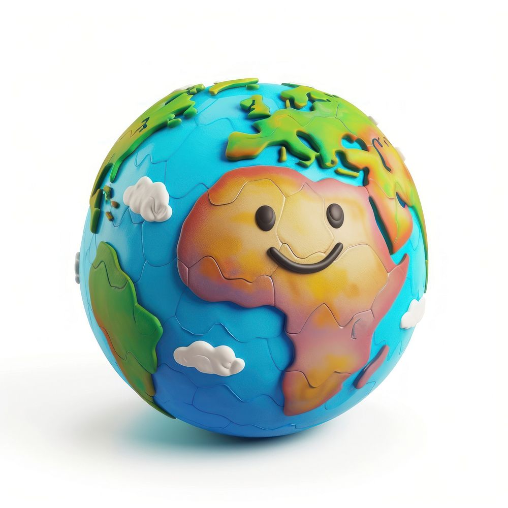 3D illustration of cute earth cartoon sphere planet.