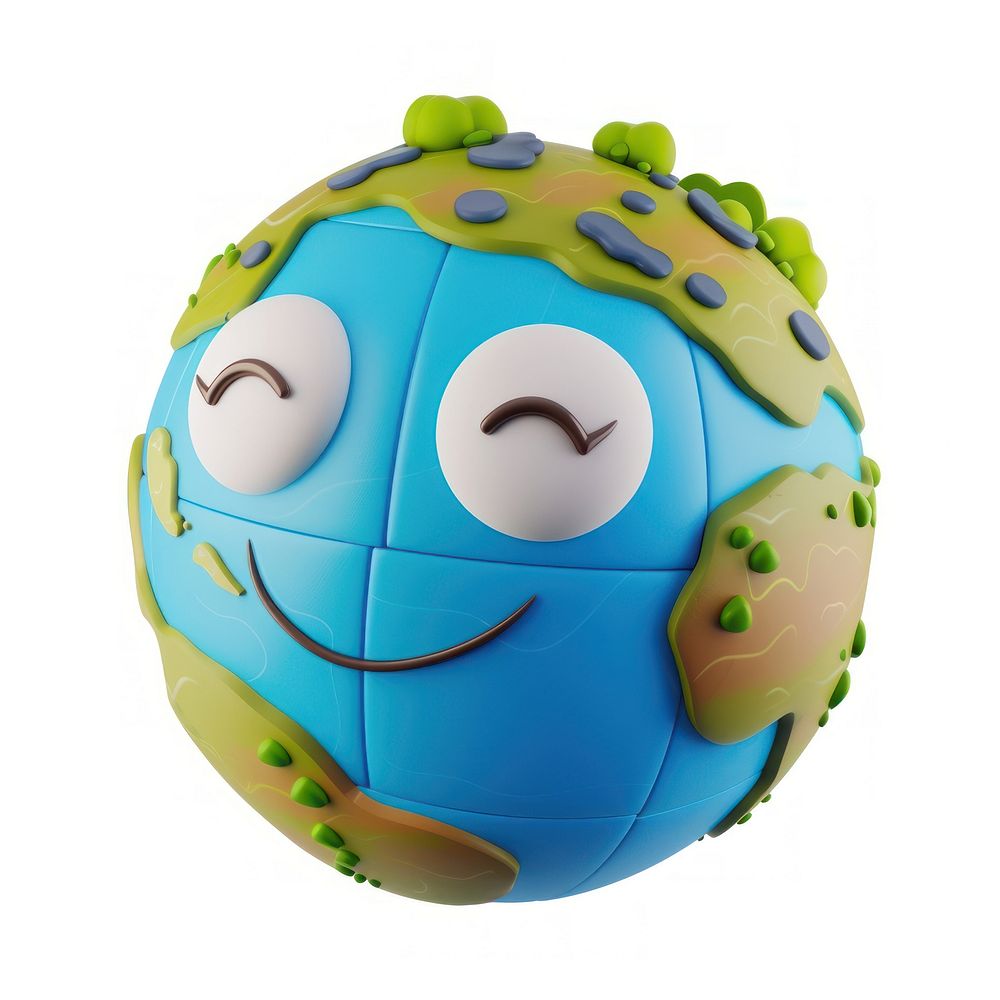 3D illustration of cute earth cartoon sphere ball.
