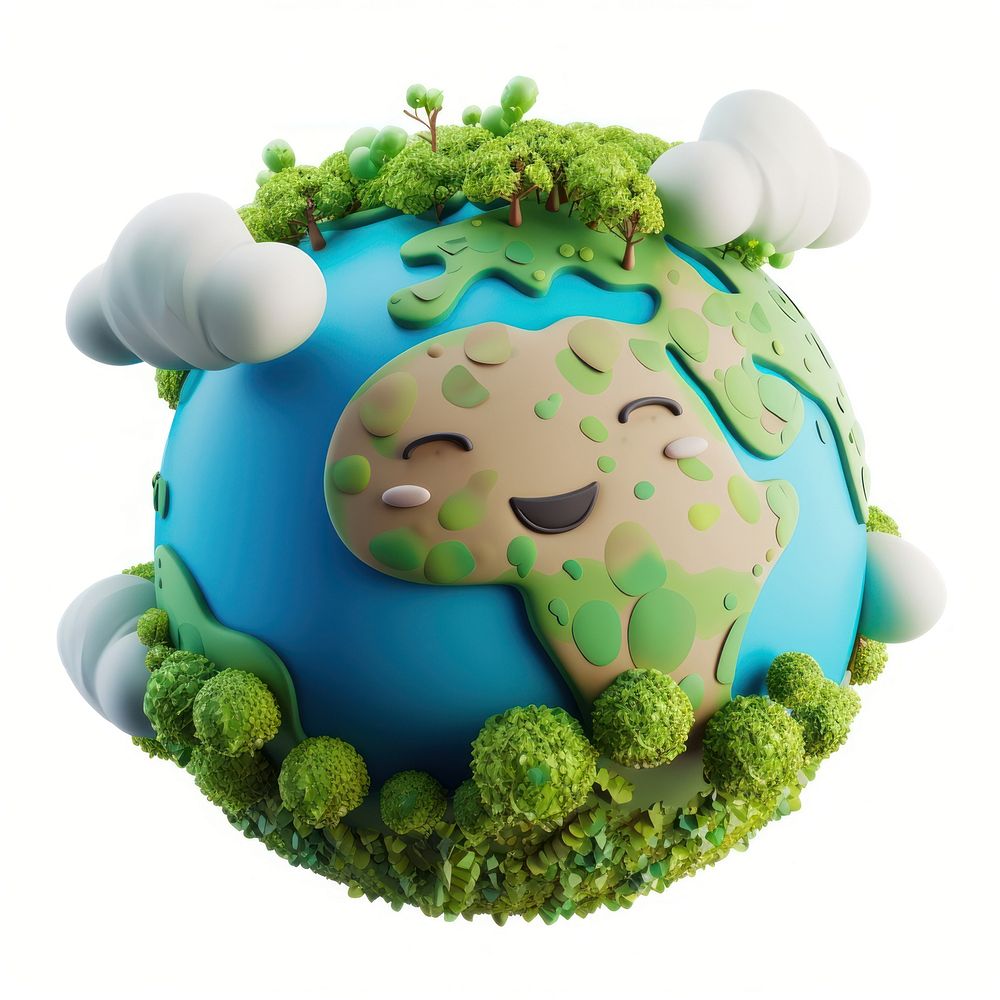 3D illustration of cute earth cartoon planet space.