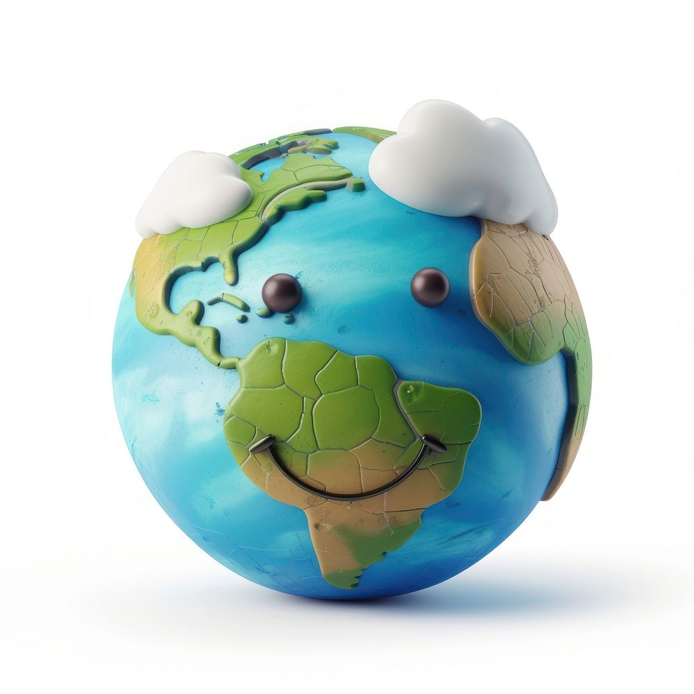 3D illustration of cute smile earth cartoon sphere planet.