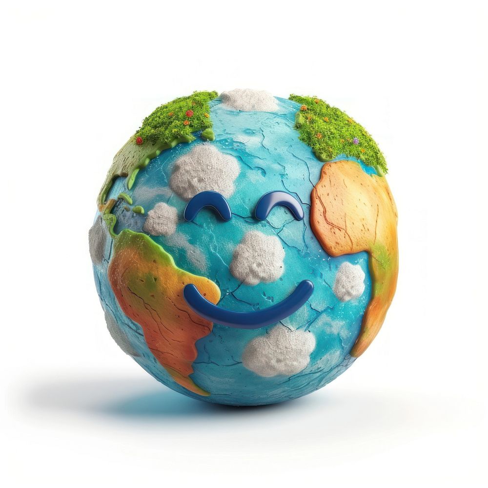 3D illustration of cute smile earth sphere planet globe.
