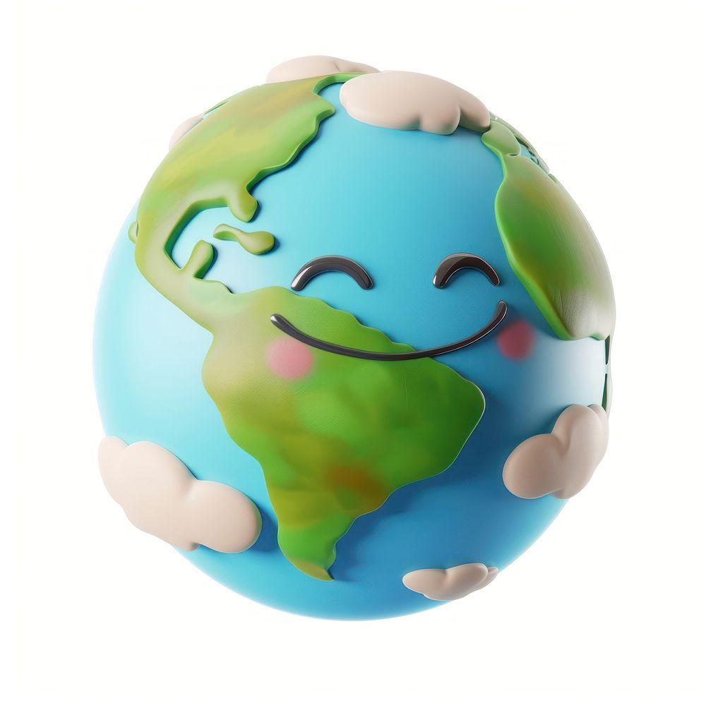 3D illustration of cute smile earth cartoon planet globe.