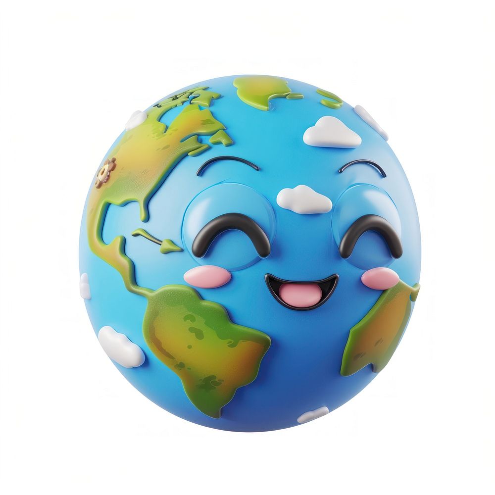 3D illustration of cute smile earth cartoon sphere planet.