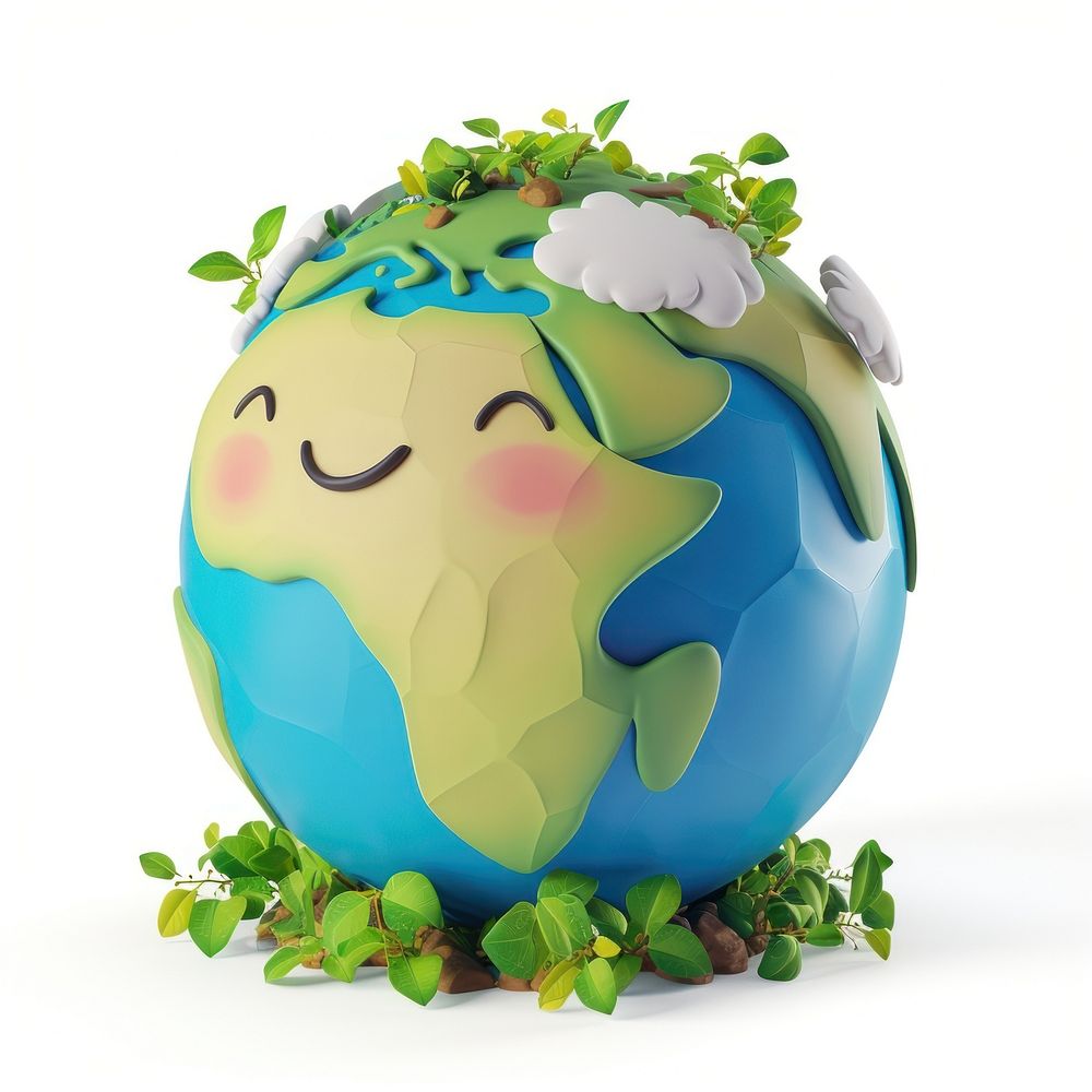 3D illustration of cute smile earth cartoon planet representation.