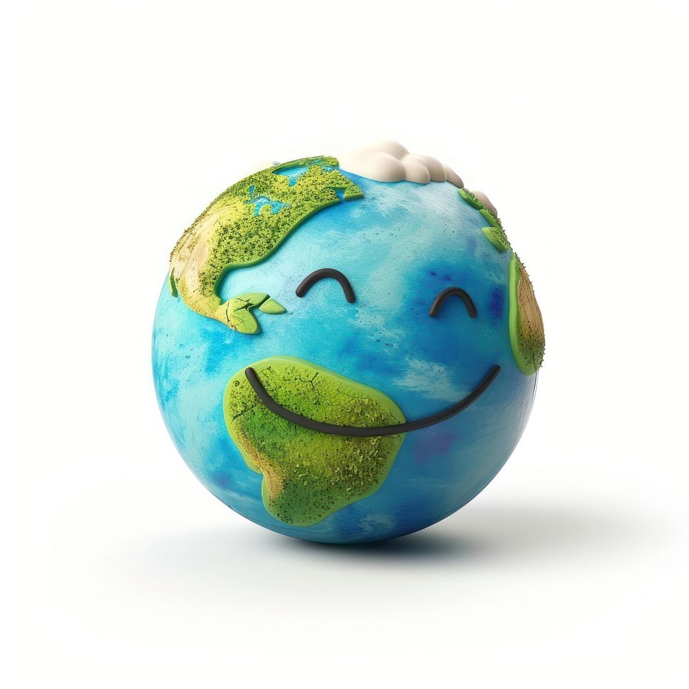 3D illustration of cute smile earth cartoon sphere space.