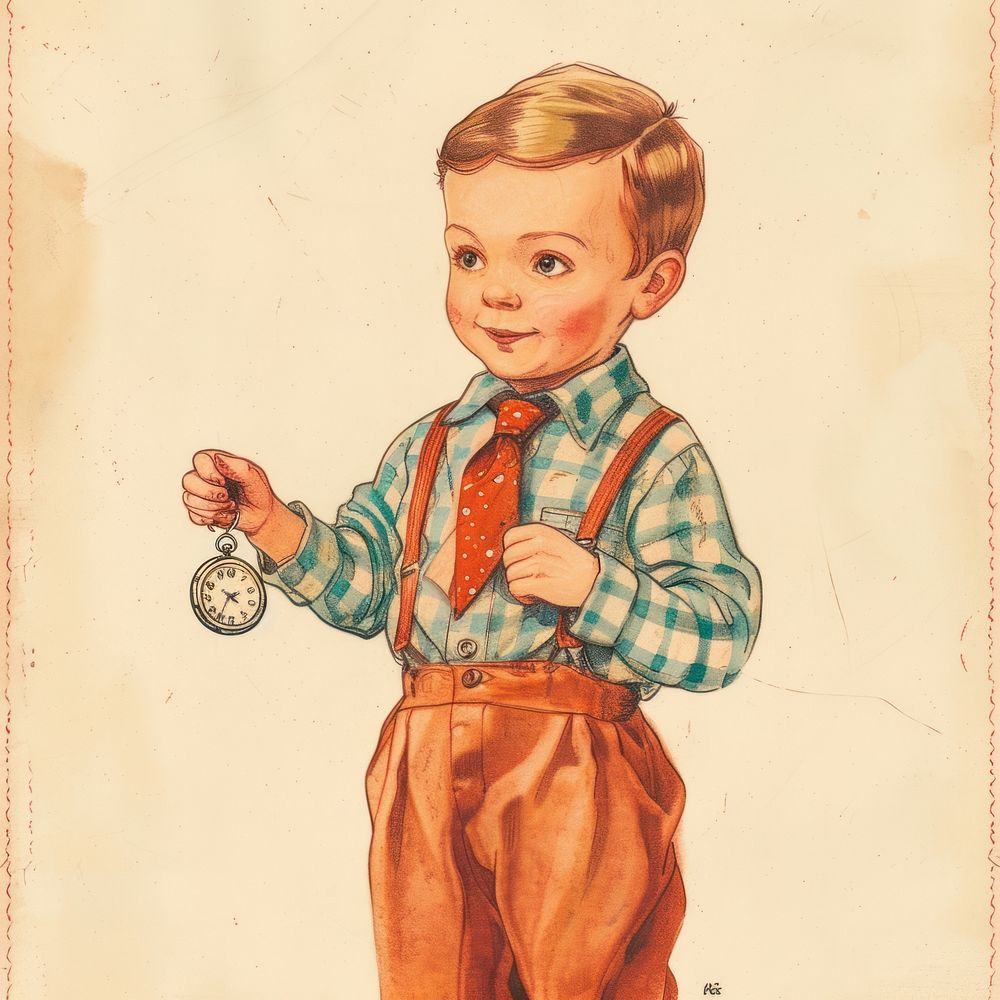 Vintage illustration boy art portrait baby.