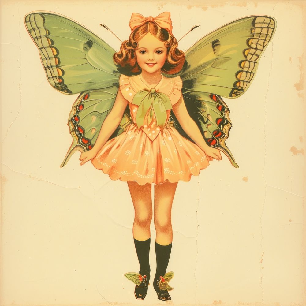 Vintage illustration girl butterfly angel Free Photo Illustration rawpixel