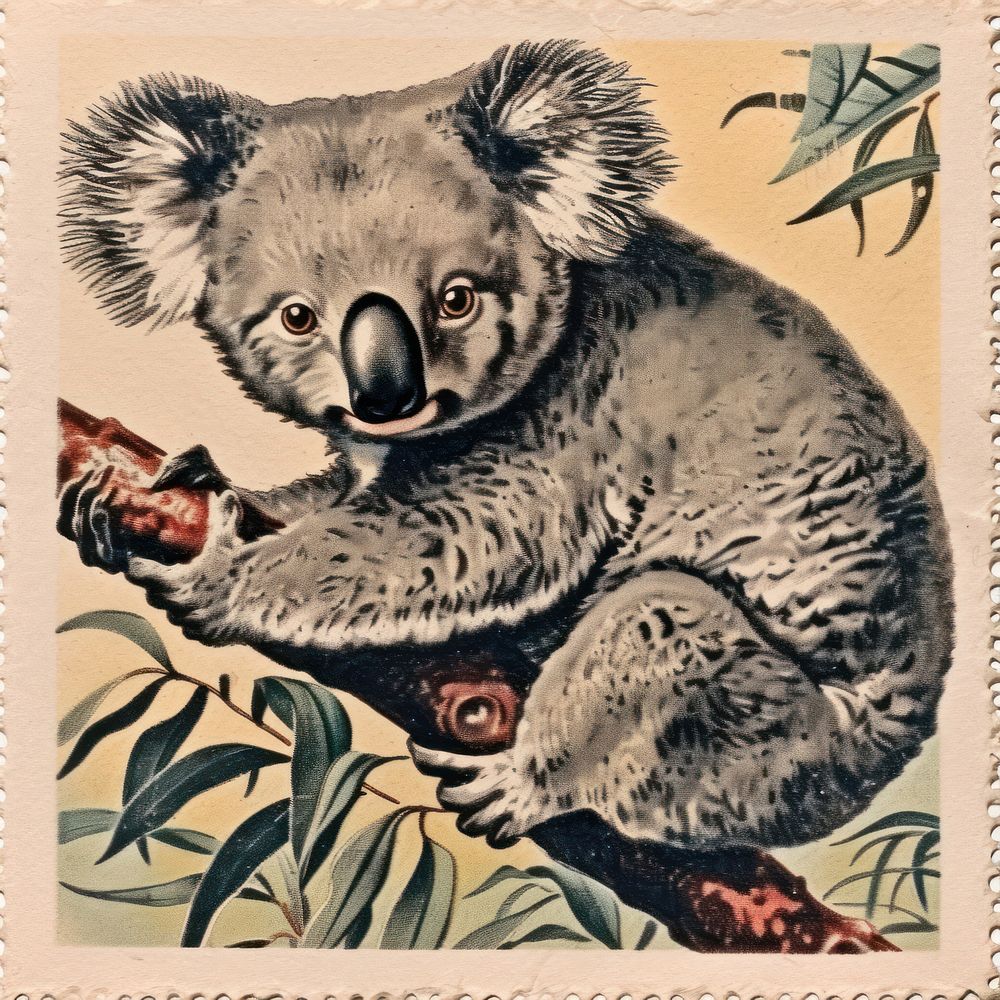 Vintage postage stamp with koala wildlife animal mammal.