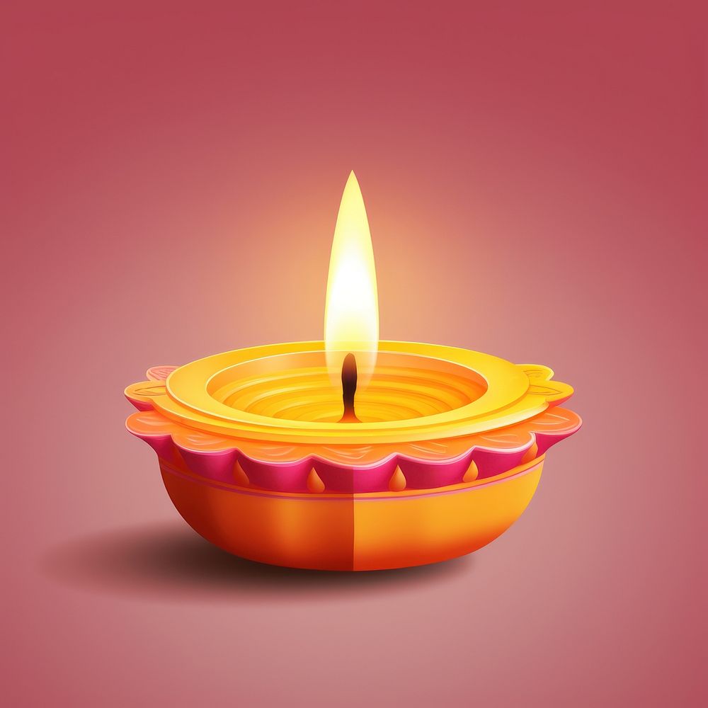 Hyper Detailed Realistic element representing of diwali candle yellow pink fire.