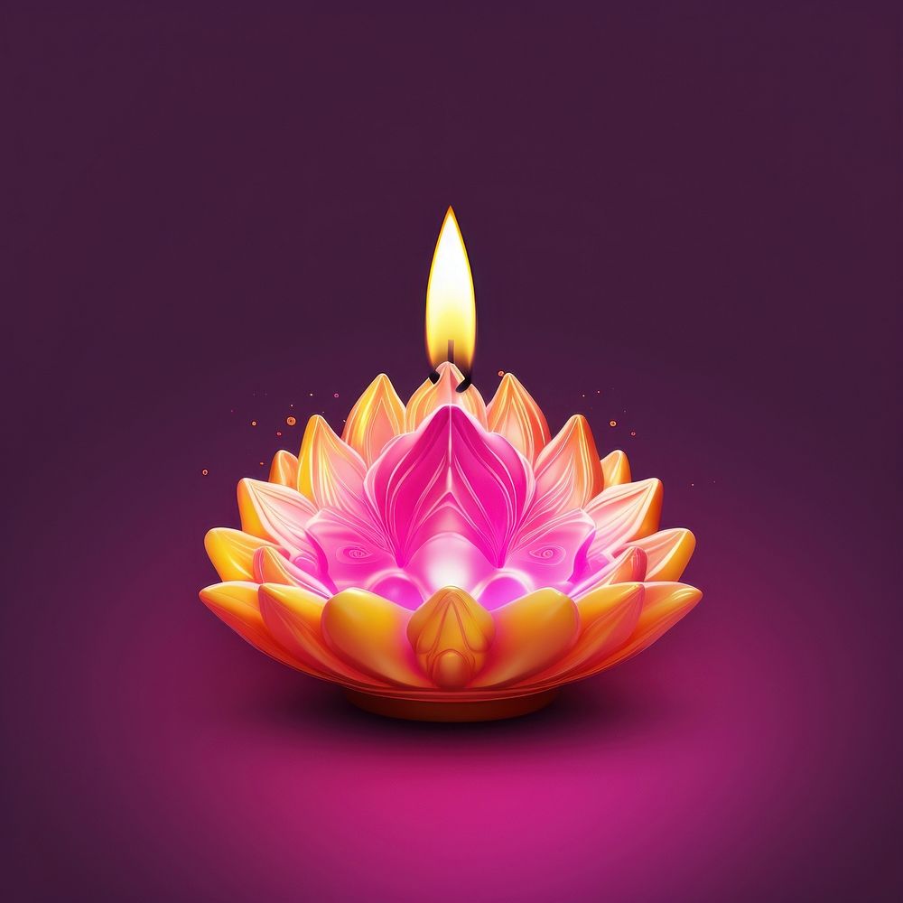 Hyper Detailed Realistic element representing of diwali purple yellow candle.