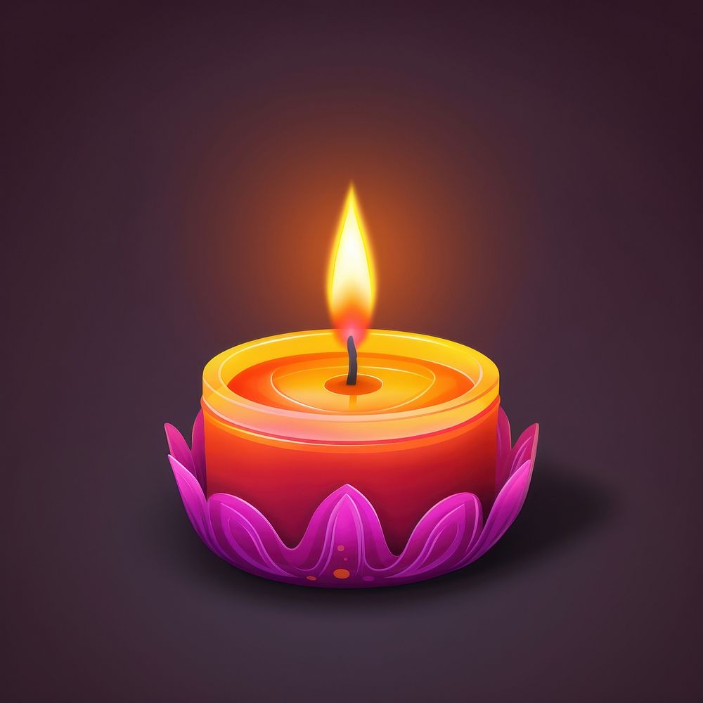 Hyper Detailed Realistic element representing of diwali candle purple yellow pink.