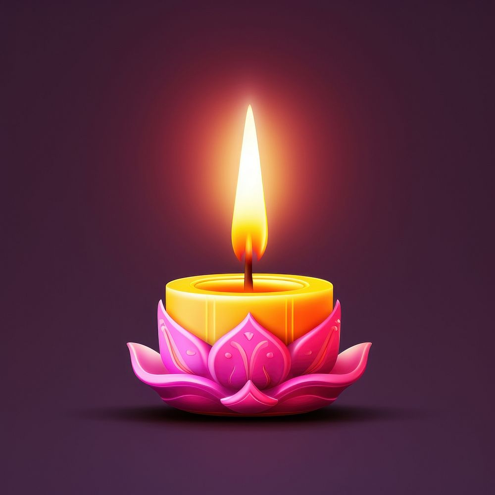 Hyper Detailed Realistic element representing of diwali candle purple yellow pink.