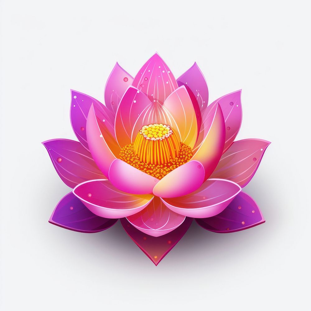 Hyper Detailed Realistic Graphic element representing of lotus flower purple yellow.