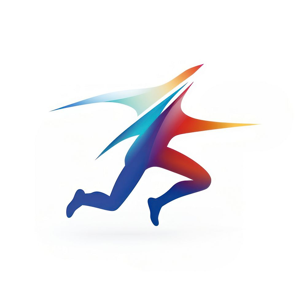 Colorful man running vectorized line logo abstract white background.