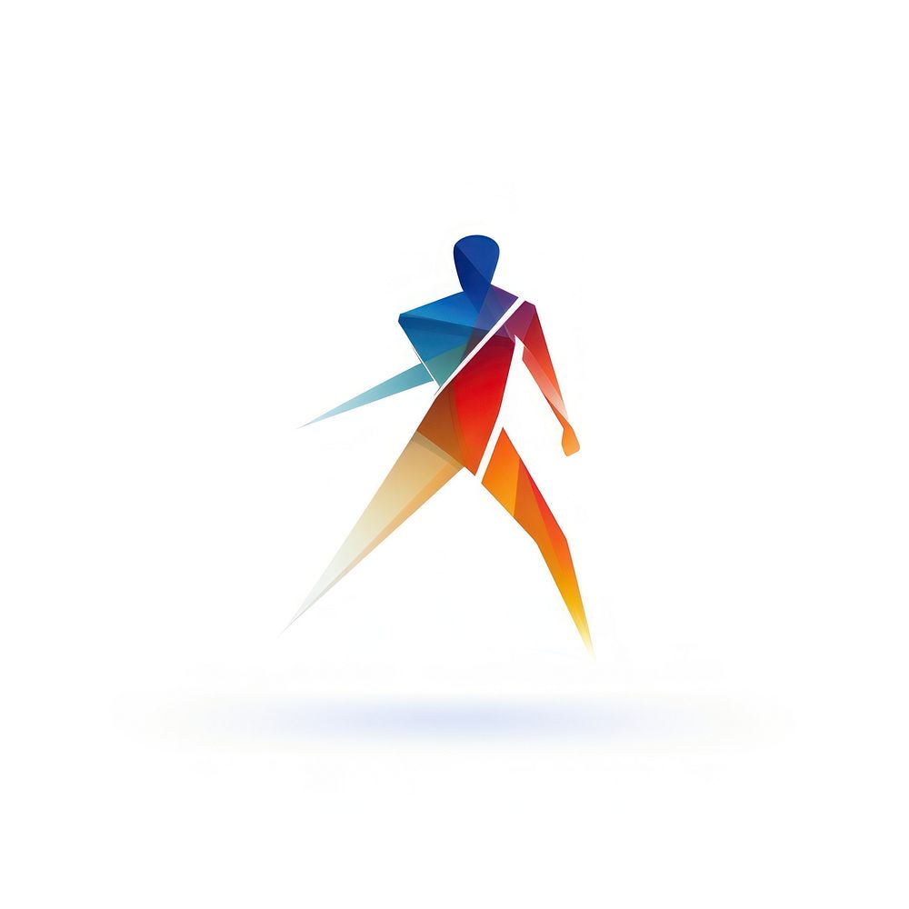 Colorful man running vectorized line logo abstract white background.
