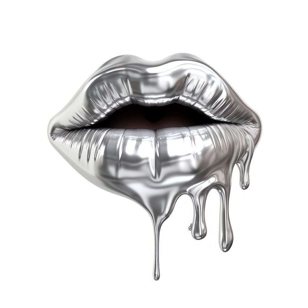 Dripping lips silver white background ketchup.