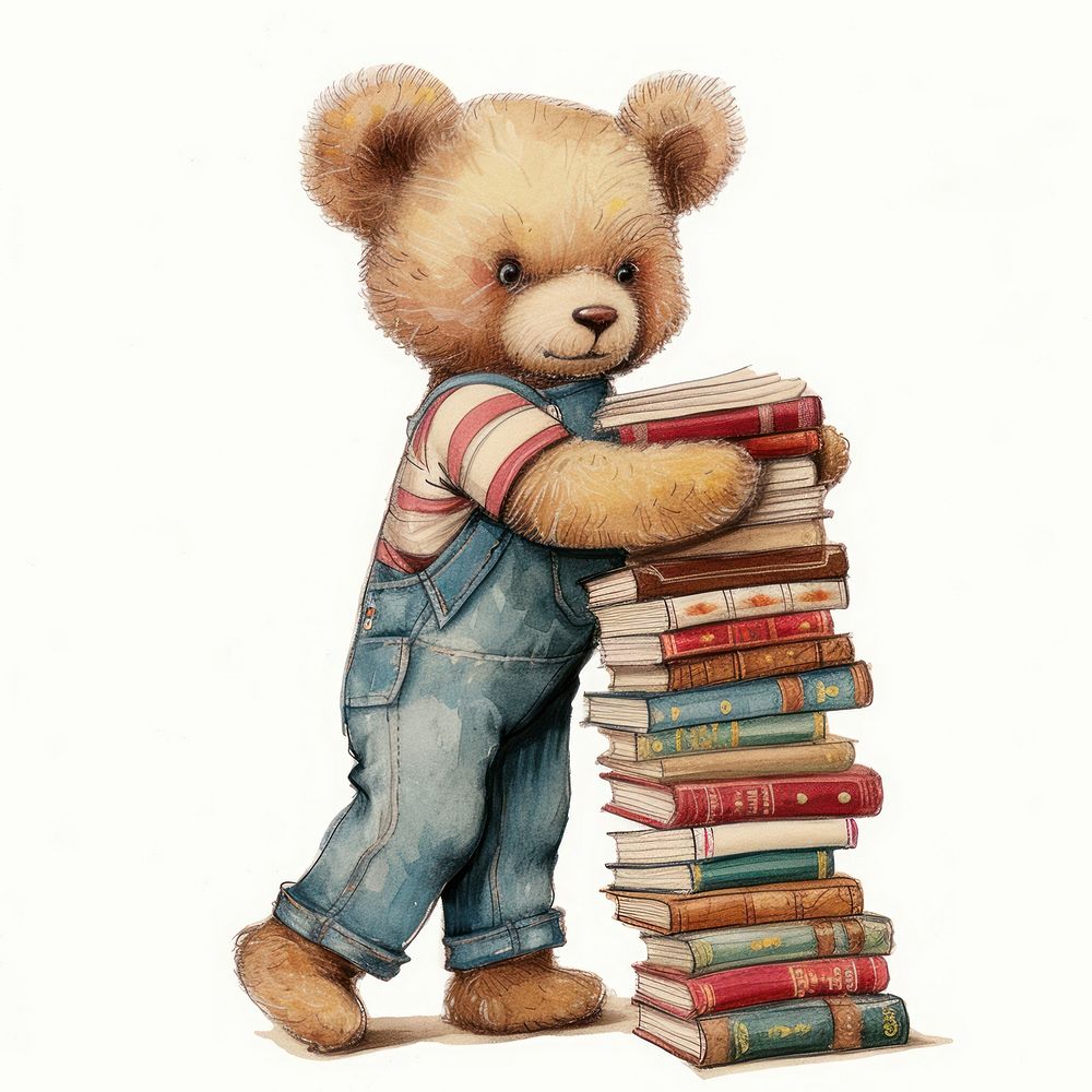 Vintage illustration of teddy bear book publication toy.