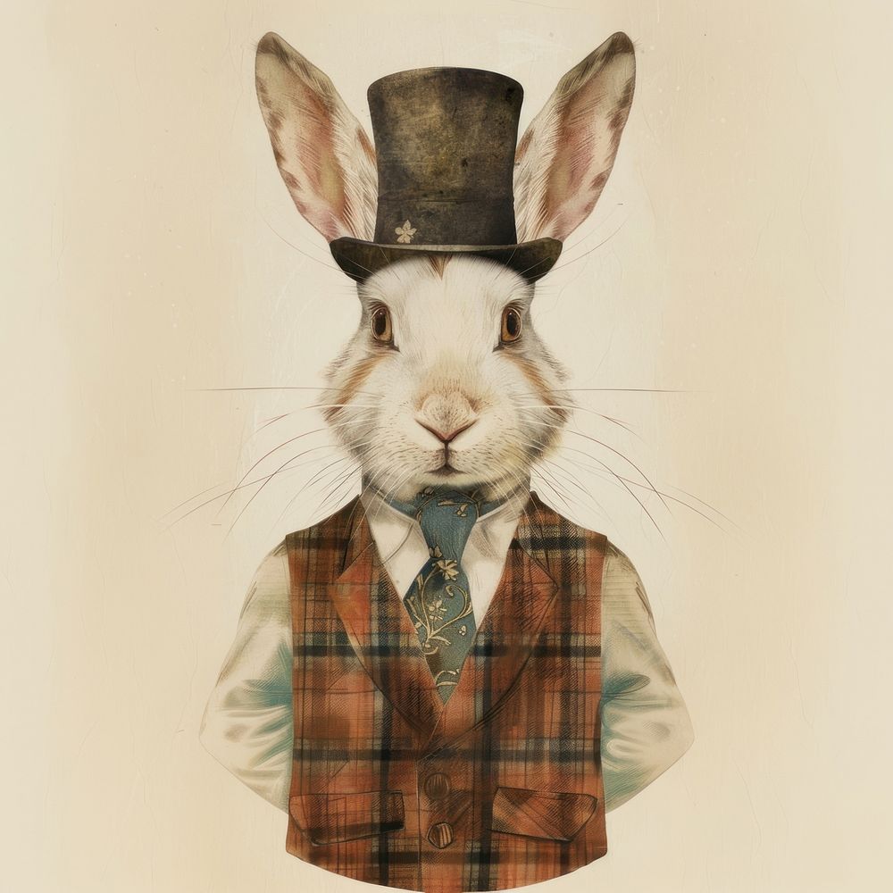 Vintage illustration of white rabbit rodent animal mammal.