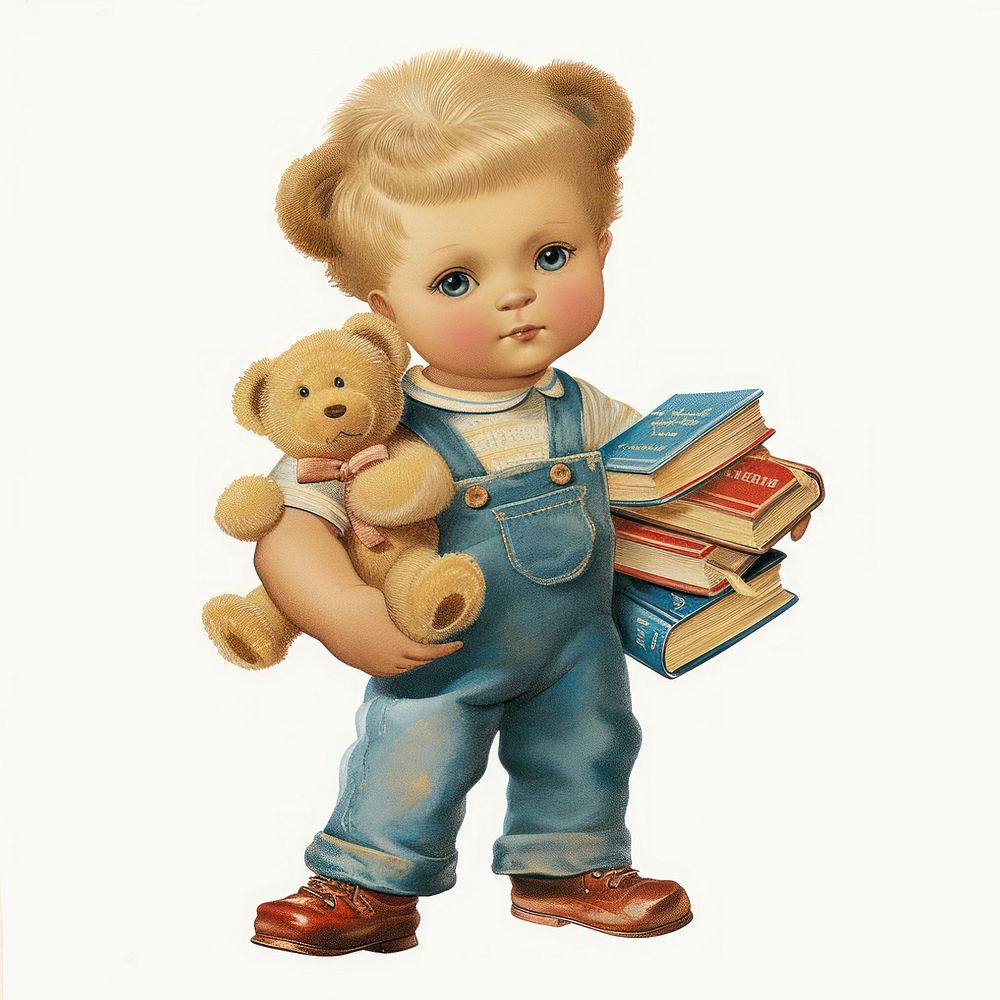 Vintage illustration of a boy doll book baby.
