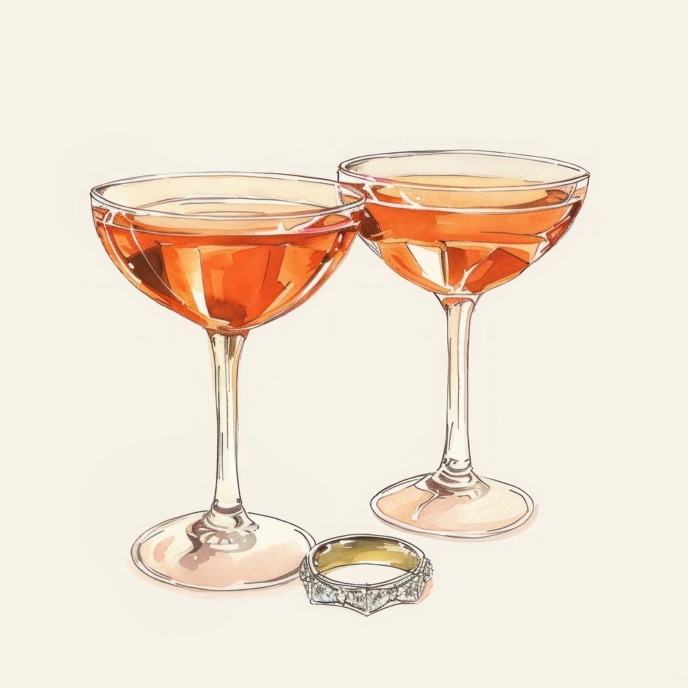 Vintage illustration of cocktail glass drink cosmopolitan.
