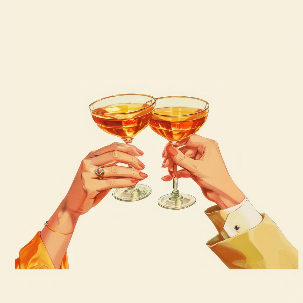Vintage illustration of cocktail glass drink adult.