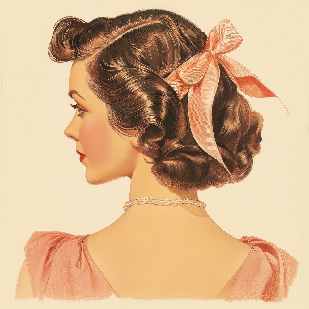 Vintage illustration of ribbon bow jewelry adult hair.