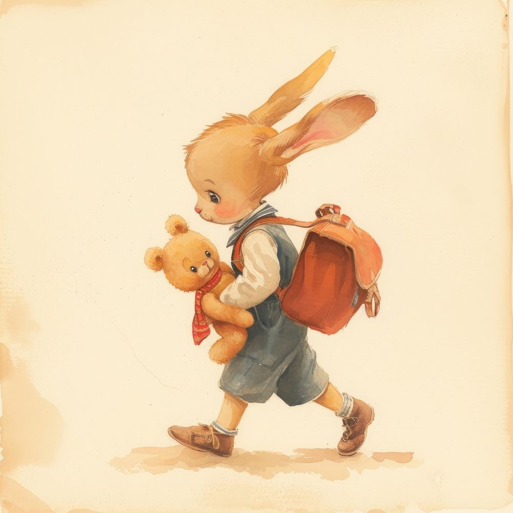 Vintage illustration boy rabbit toy representation creativity.