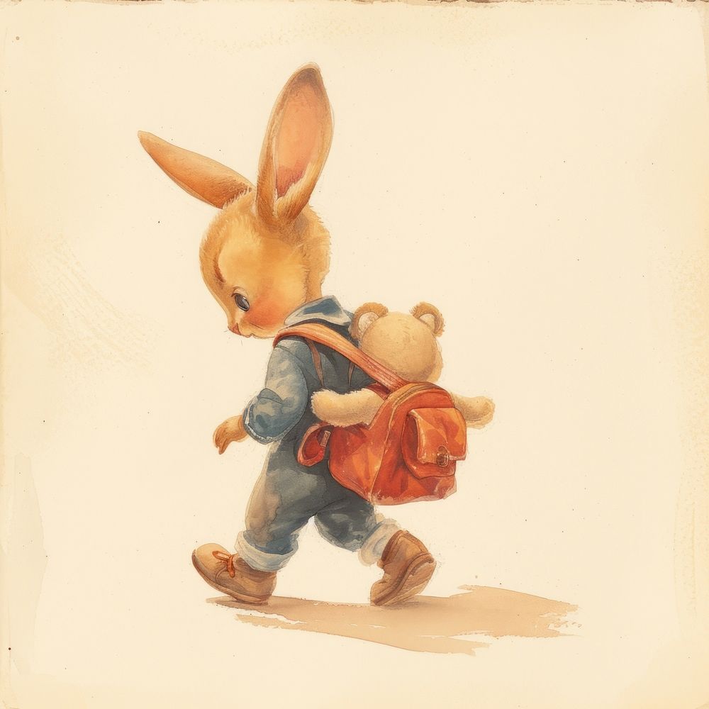 Vintage illustration boy rabbit mammal art representation.