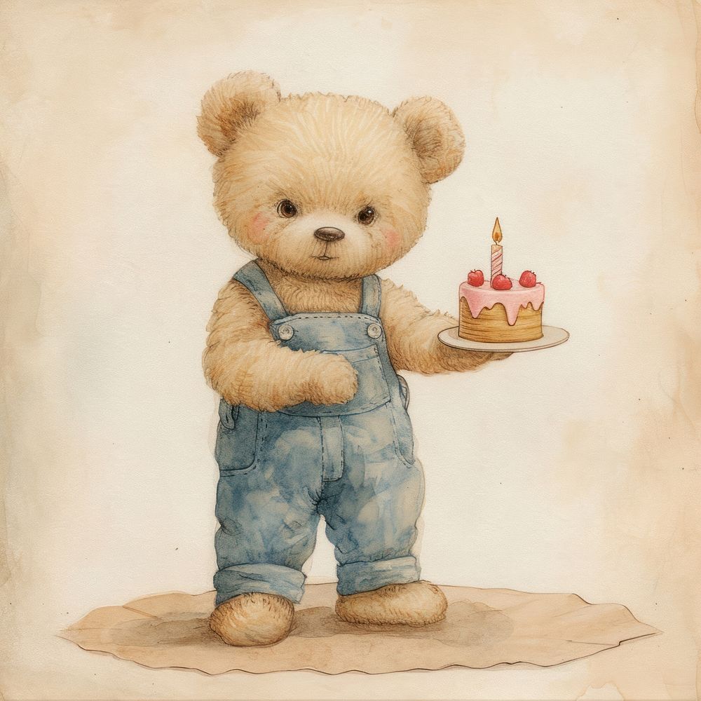 Vintage illustration of teddy bear cake dessert toy.