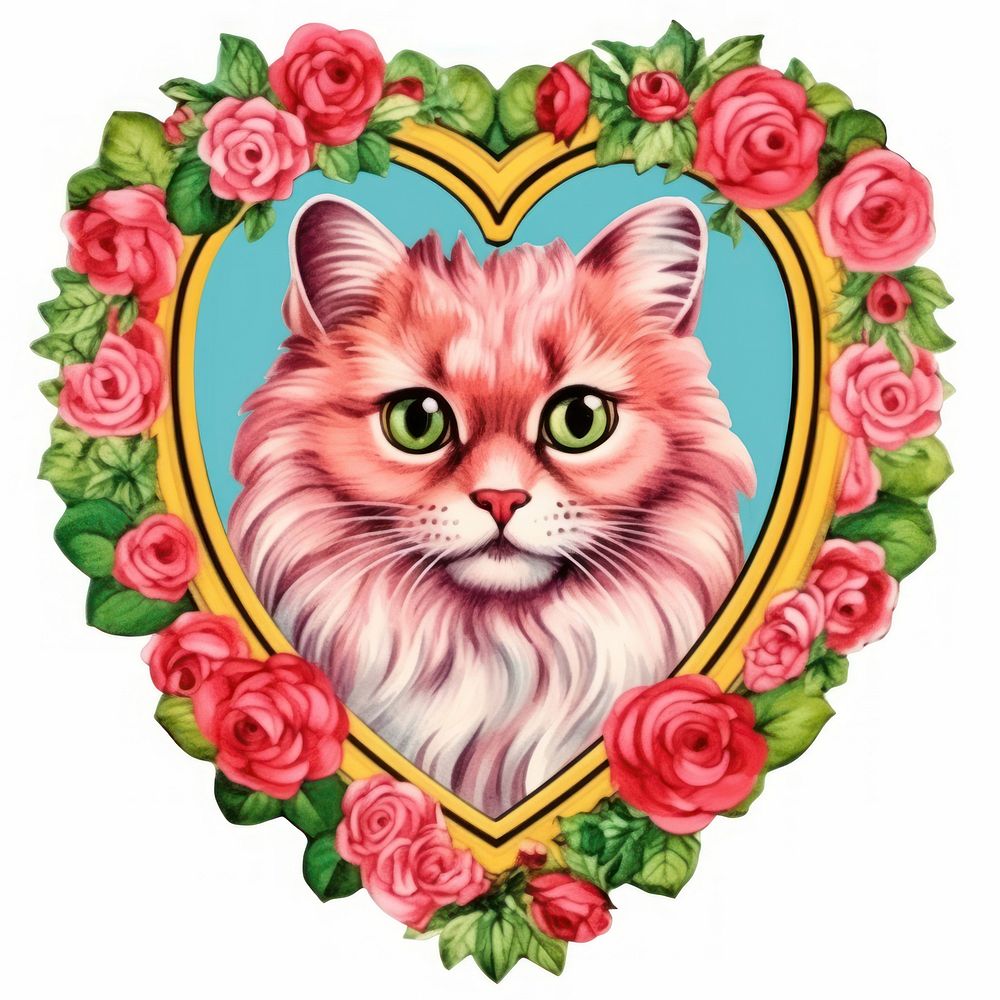 Cat illustration printable sticker pattern mammal heart.
