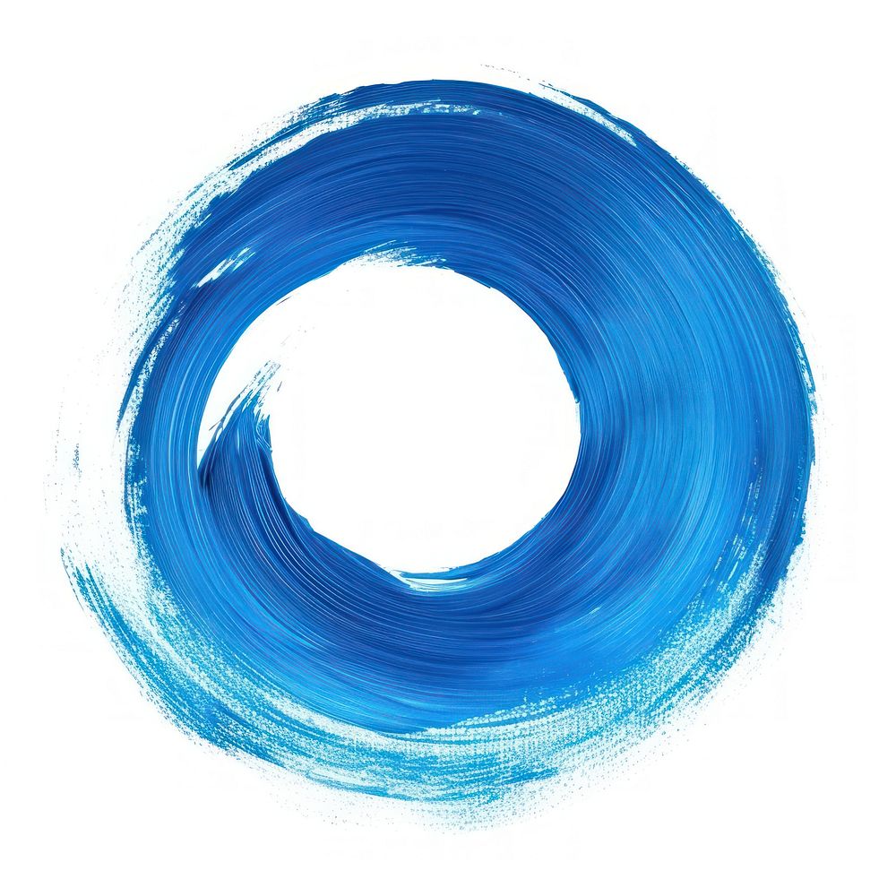Circle dry brush stroke shape blue white background.