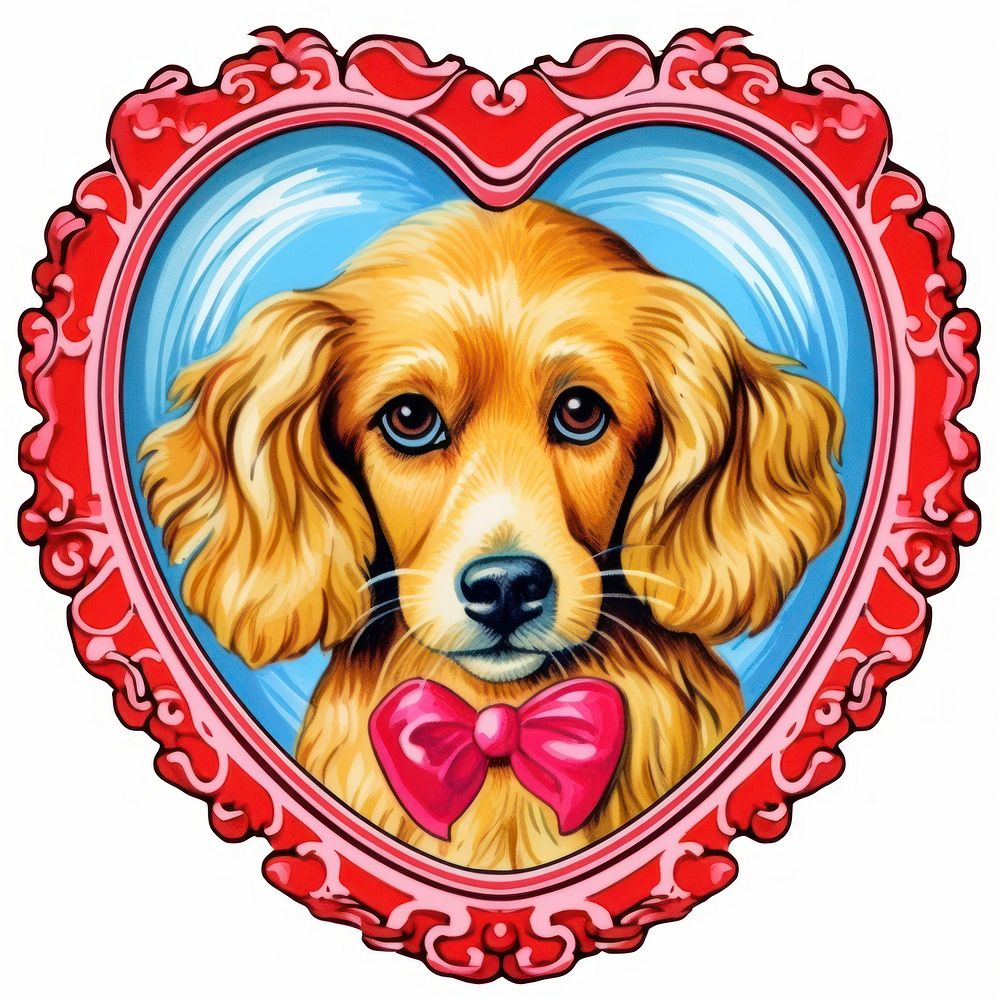 Dog illustration printable sticker animal mammal heart.